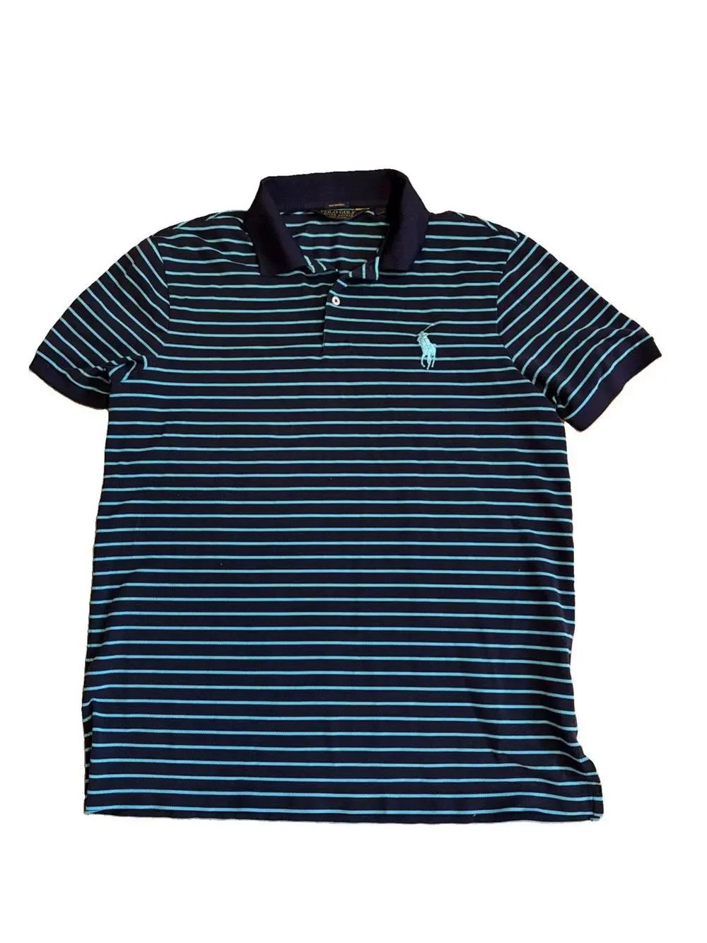 Polo Golf Ralph Lauren Performance Shirt Men’s Large Big Pony Striped Blue Polo